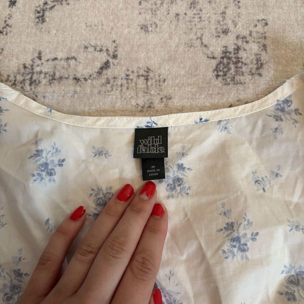 Wild Fable Long Sleeve Cotton Babydoll Top Medium Floral Milkmaid Prairie Beach - Picture 3 of 7